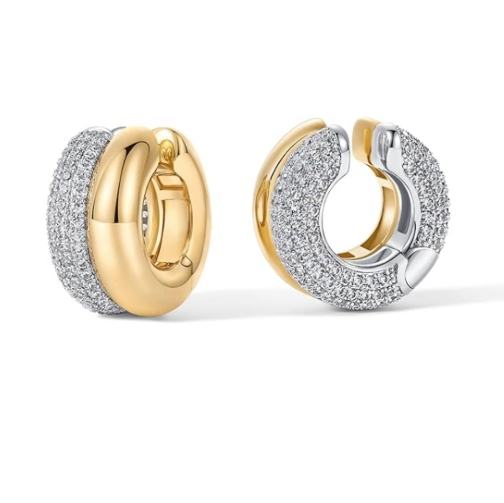 14K Gold Plated Chunky Tubular Hinged Earscape Ear Cuffs  Statement Earrings